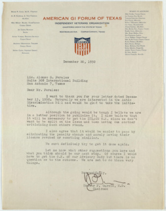 Letter from Hector P. Garcia to Alonso S. Perales, 1950 December 20