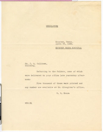 Memorandum from W. W. Moore to J. S. Cullinan, 1928 April 25