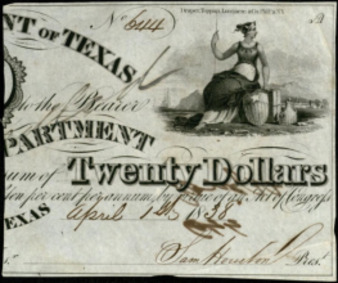 Government of Texas, Right half of monetary bill for $20