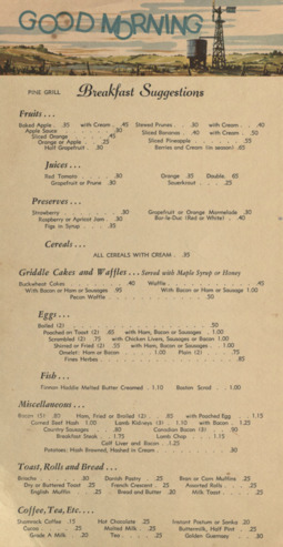 Pine Grill breakfast menu