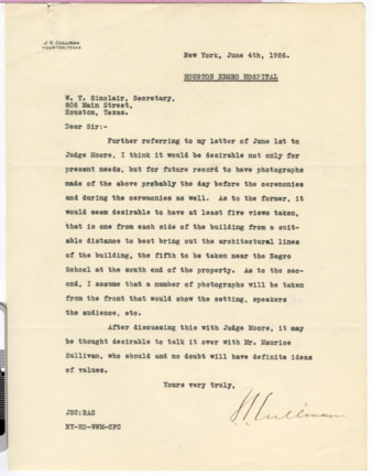 Letter from J. S. Cullinan to W. T. Sinclair, 1926 June 4