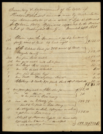 Inventory and appraisement of property of the estate of Theodore F. Johnson by William Lockridge