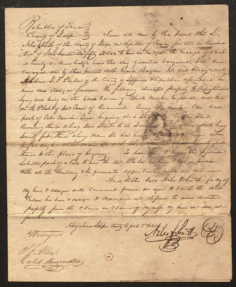 Deed transfer from Niles F. Smith of Jasper County to Andrew G. F. Phelan