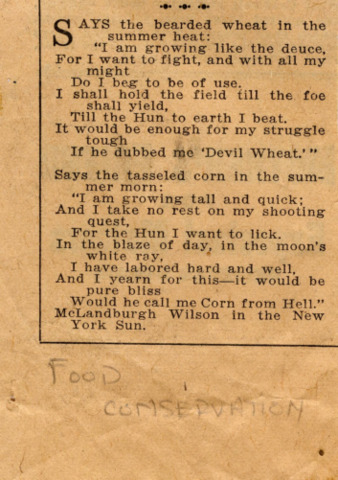 Poem on Food Conservation, newspaper clipping