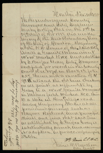 Surveyor's report establishing the boundaries of the City of Houston