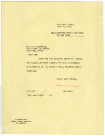 Letter from R. E. Powell to Mr. Lee Rogerson, 1931 June 6