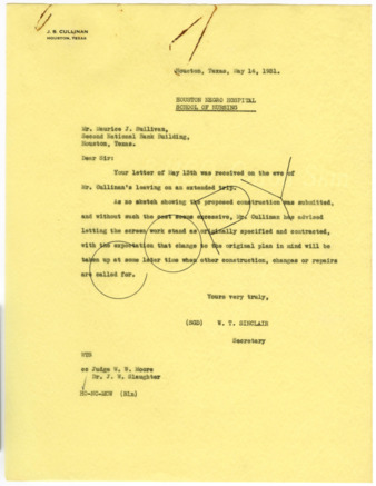 Letter from W. T. Sinclair to Maurice J. Sullivan, 1931 May 14