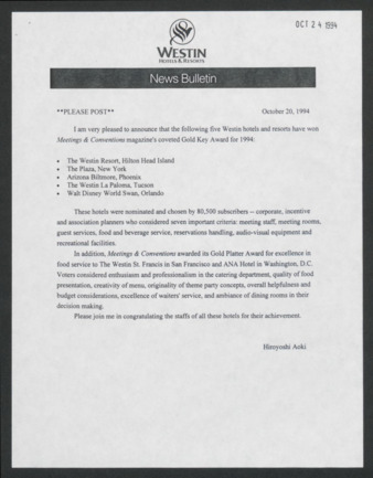 News bulletin, October 20, 1994