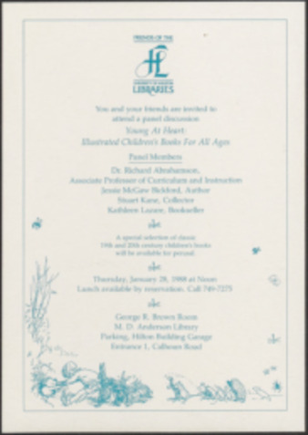 Invite for "Young at Heart: Illustrated Children's Books for All Ages" panel discussion