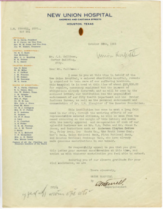 Letter from I. M. Terrell to J. S. Cullinan, 1923 October 30
