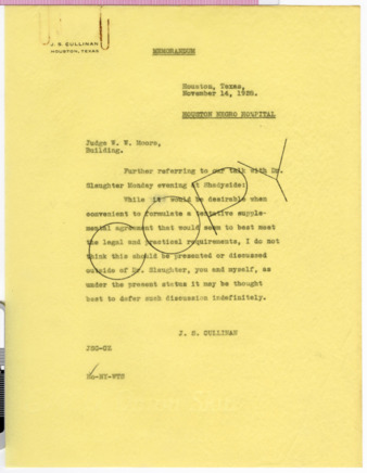 Memorandum from J. S. Cullinan to Judge W. W. Moore