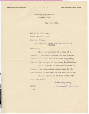 Letter from Maurice J. Sullivan to J. S. Cullinan, 1931 May 13