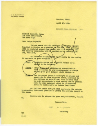 Letter from W. T. Sinclair to Richard Campbell, 1926 April 17