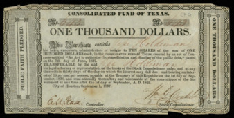 Consolidated Fund of Texas pay certificate made out to Jesse Holdiman