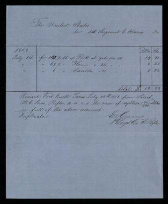 Abstract of purchase showing the negotiated prices for pork, flour, and  candles delivered to Fort Ewell