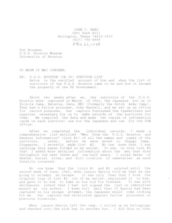 Prisoners of War (POWs), USS Houston (CA-30), compiled by John C. Reas, [ca. 1942-1945], signed 1998 (photocopy), with letter from John C. Reas