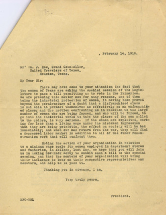 Letter from Minnie Fisher Cunningham to William J. Raw