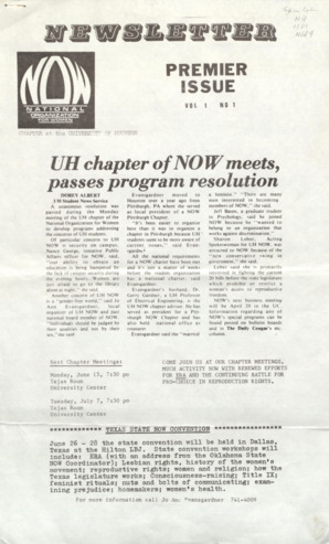 University of Houston NOW Newsletter, Vol. 1, No. 1, June 1981