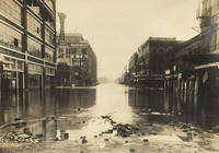Flooded street in Downtown Houston