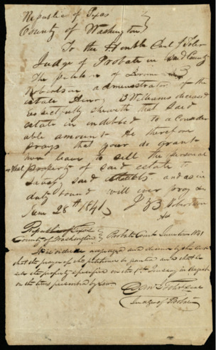 Probate court petition to sell personal belongings from the estate of Henry B. Williams