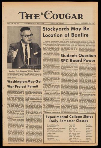 The Daily Cougar. Vol. 34, No. 21, October 20, 1967.