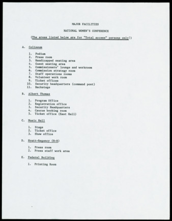 Major Facilities, National Women's Conference