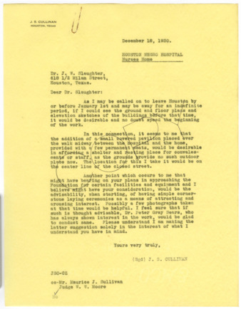 Letter from J. S. Cullinan to J. W. Slaughter, 1930 December 18