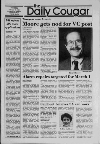 The Daily Cougar. Vol. 50, No. 72, February 16, 1984.
