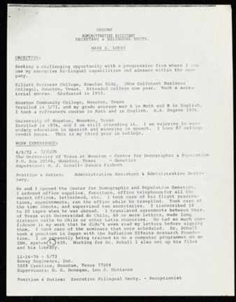 Resume, Mary S. Lopez