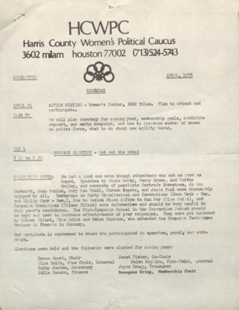Harris County Women's Political Caucus, April 1976