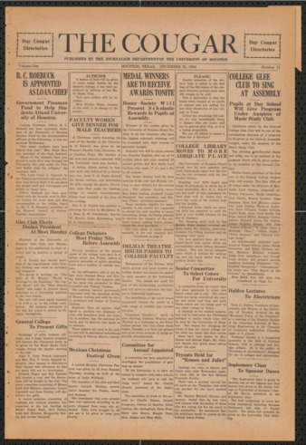 The Cougar, Vol. 1, No. 11, December 21, 1934