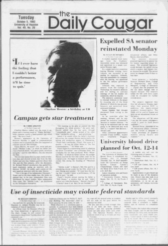 The Daily Cougar. Vol. 49, No. 20, October 5, 1982.