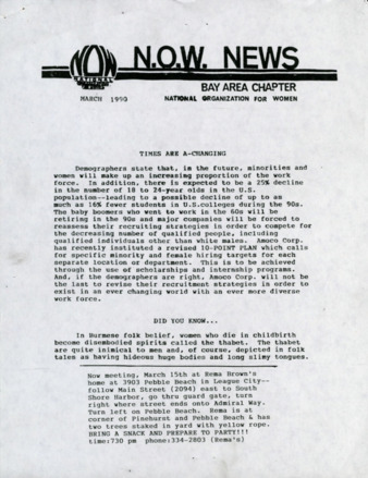 NOW News Bay Area Chapter, March 1990