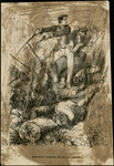 Engraving of Sam Houston pierced with an arrow