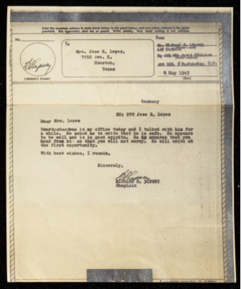 Letter from Richard C. Lipsey to Mary F. Lopez, May 8, 1945