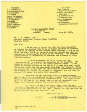 Letter from J. W. Slaughter to J. Y. Powell, 1933 June 16