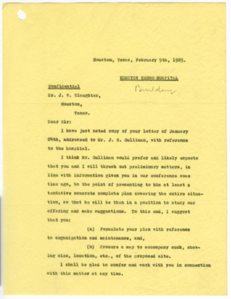 Letter from W. W. Moore to J. W. Slaughter, 1925 February 9