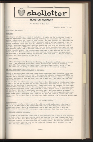 Shelletter, No. 103, April 15, 1963