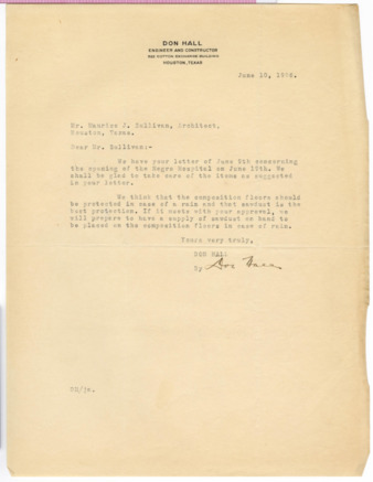 Letter from Don Hall to Maurice J. Sullivan, 1926 June 10