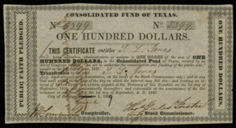 Consolidated Fund of Texas certificate to T. L. Jones
