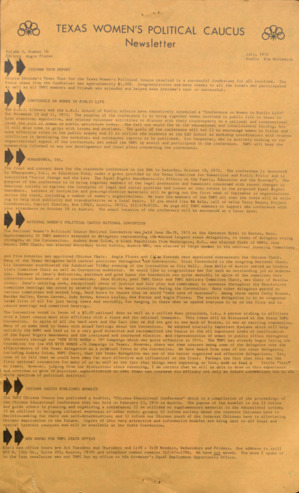 Texas Women's Political Caucus Newsletter, Vol. 3, No. 10, July 1975