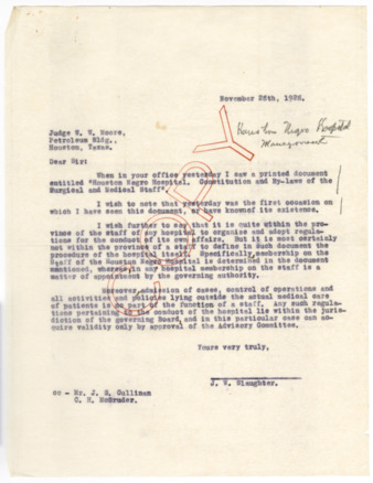 Letter from J. W. Slaughter to W. W. Moore, 1928 November 28