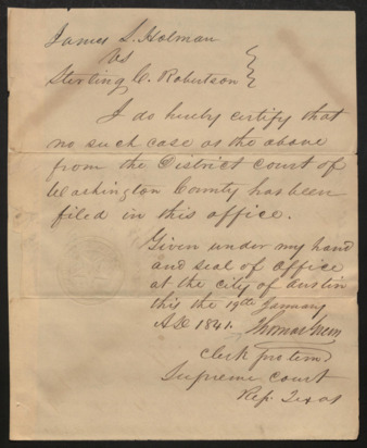 Certification from the Clerk of the Supreme Court