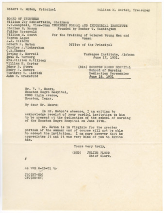 Letter from Julius Flood to W. W. Moore, 1931 June 17