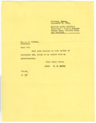 Letter from W. W. Moore to R. E. Powell, 1931 September 4