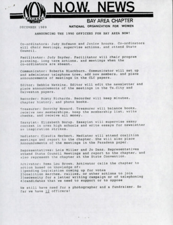 NOW News Bay Area Chapter, December 1989