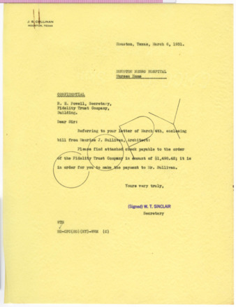 Letter from W. T. Sinclair to R. E. Powell, 1931 March 6