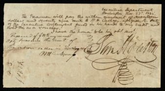 Certificate of payment for W. H. Cushney signed by Sam Houston