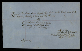 Inventory list for clothing and garrison equipment delivered to Fort Ewell, Texas
