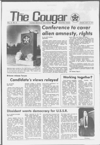 The Daily Cougar. Vol. 44, No. 36, October 27, 1977.